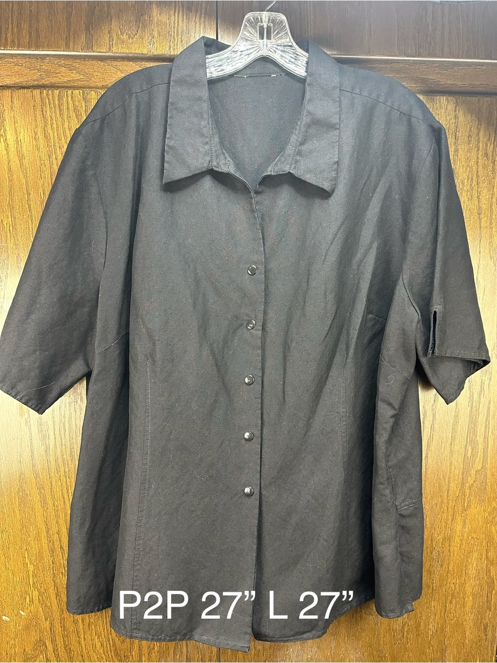 Black Short-Sleeve Button Front Shirt - Women’s